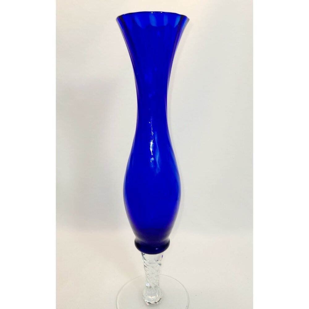 Gorgeous Empoli optic cobalt and clear crystal spiral vase